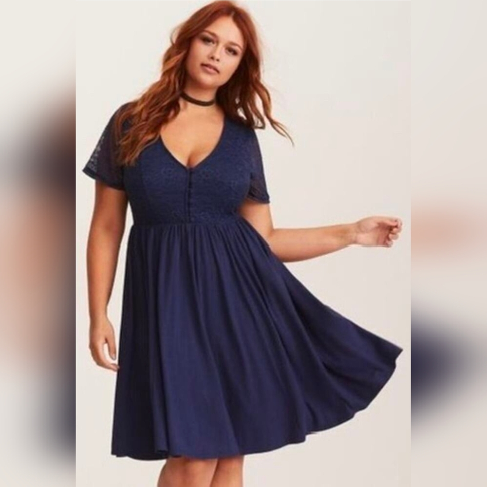 Torrid Navy Blue Skater Lace Dress